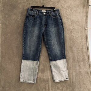 EVIDNT Jeans Womens 30 Blue Two Tone Straight Leg High Rise Contrast Cuff Denim